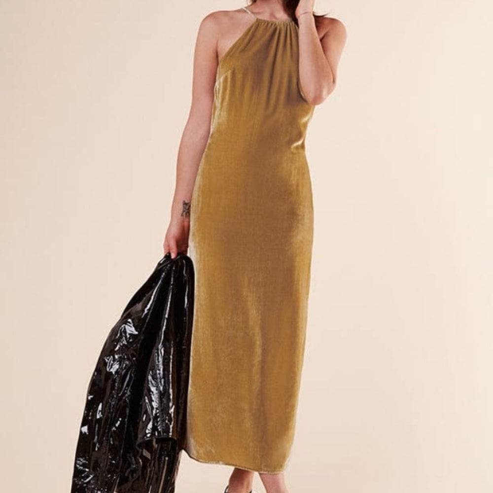 Reformation Irving Gold Velvet Dress
